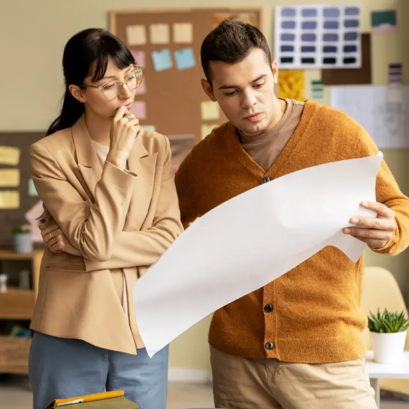 Interior designer arranging material samples in a studio